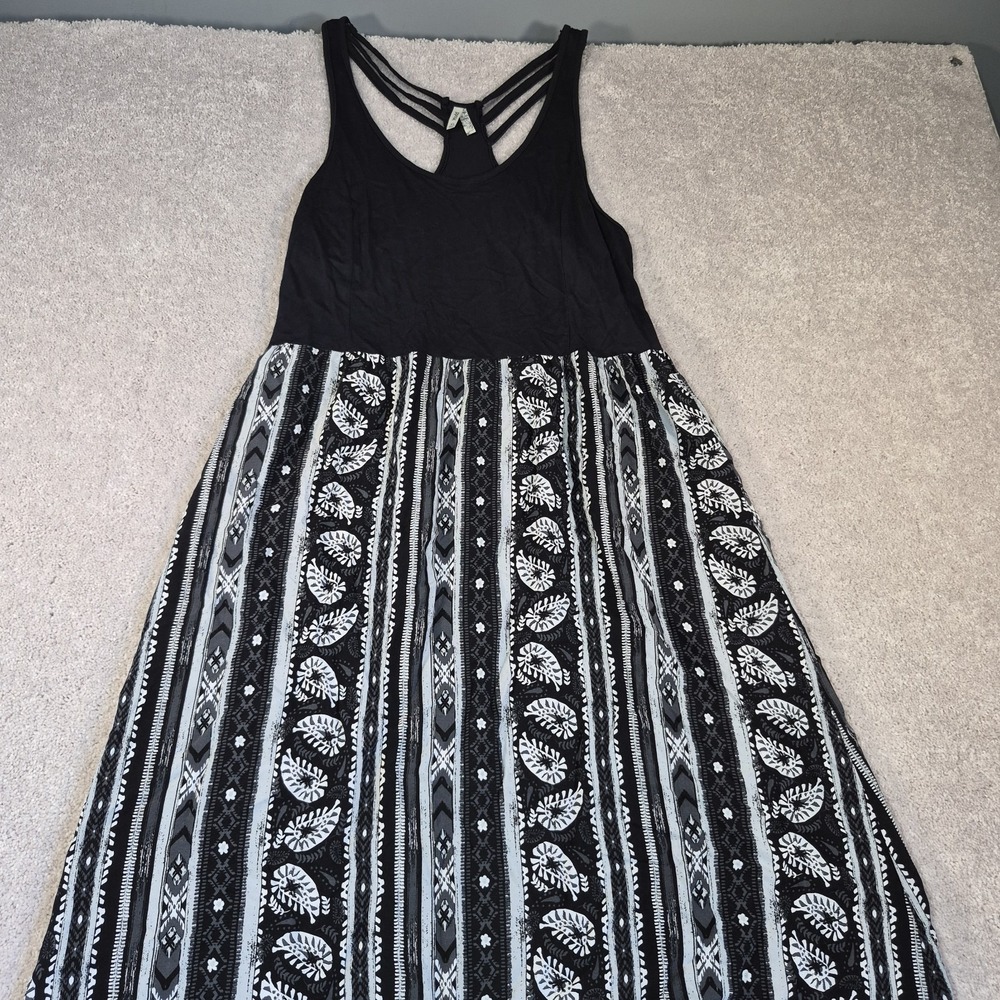 Mudd Y2K Maxi Dress Tank Top Patchwork Boho Black white XLarge Cross Back Summer